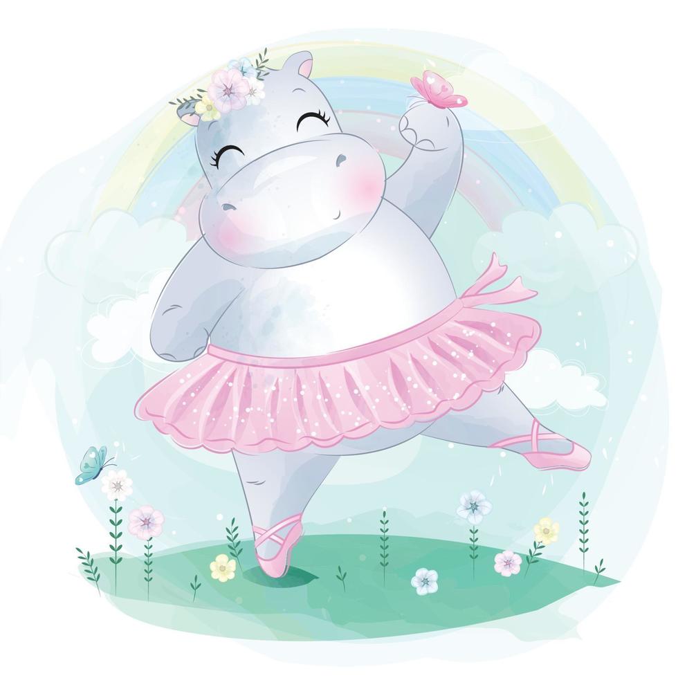 Cute hippo as ballerina illustration vector