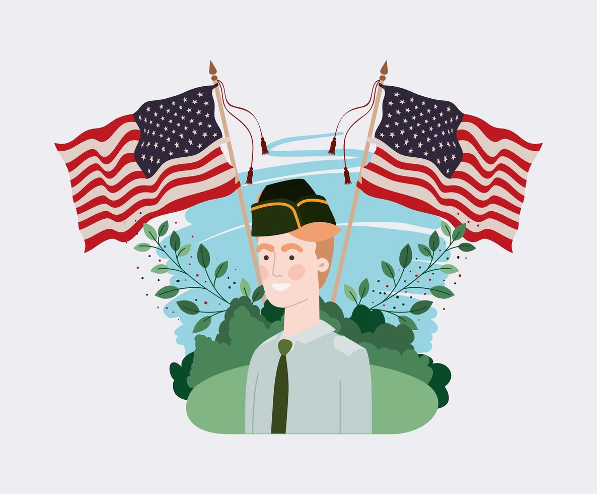 military man with usa flag in the field vector