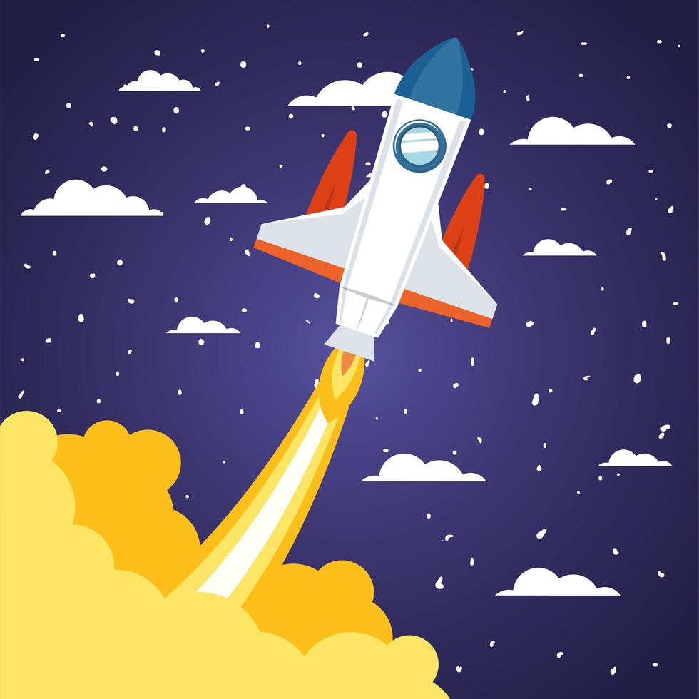 Rocket on a cloud background vector