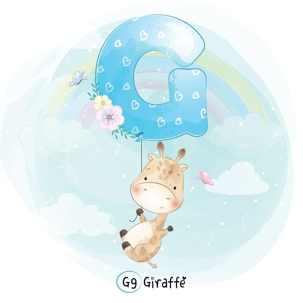 Cute giraffe with alphabet G balloon illustration vector