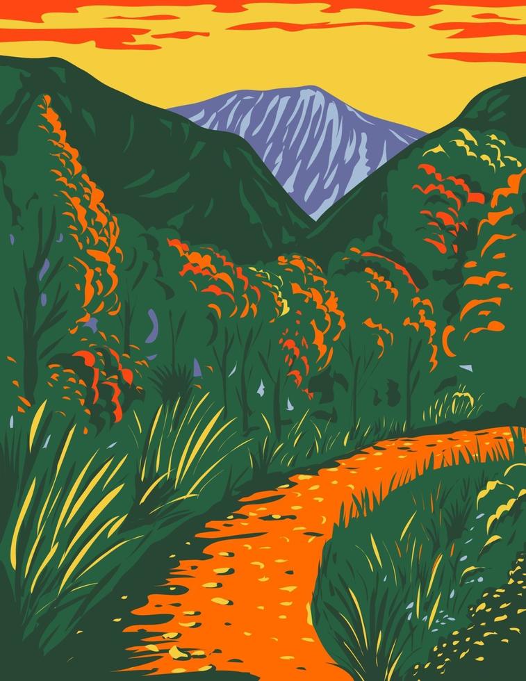 mckittrick canyon trail dentro del parque nacional de las montañas de guadalupe en nuevo méxico durante el otoño, wpa poster art vector