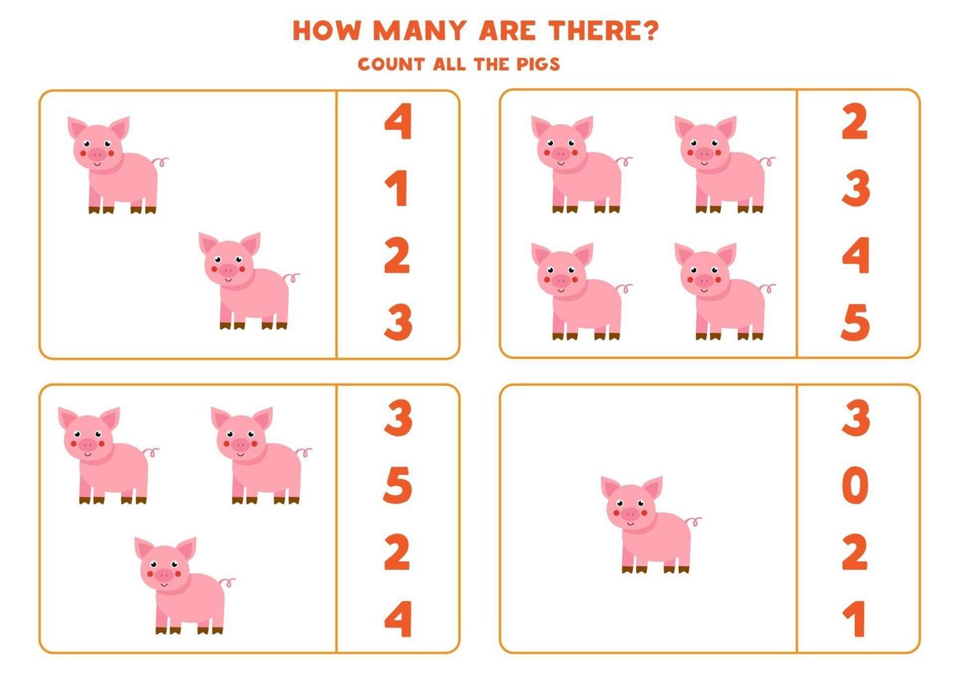 Counting game with farm pigs. Math worksheet. 2069303 Vector Art at