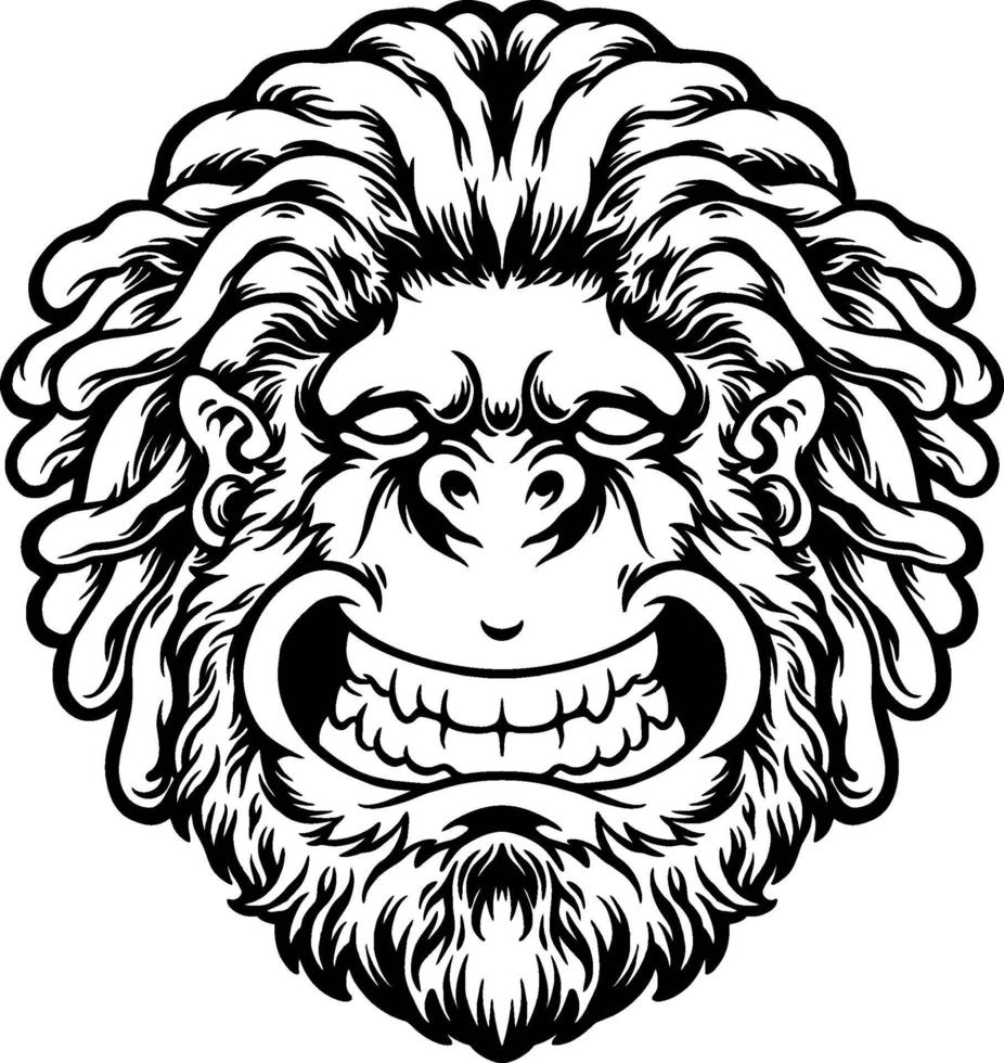 Silhouette Dreadlock smiling gorilla Hand Drawn vector