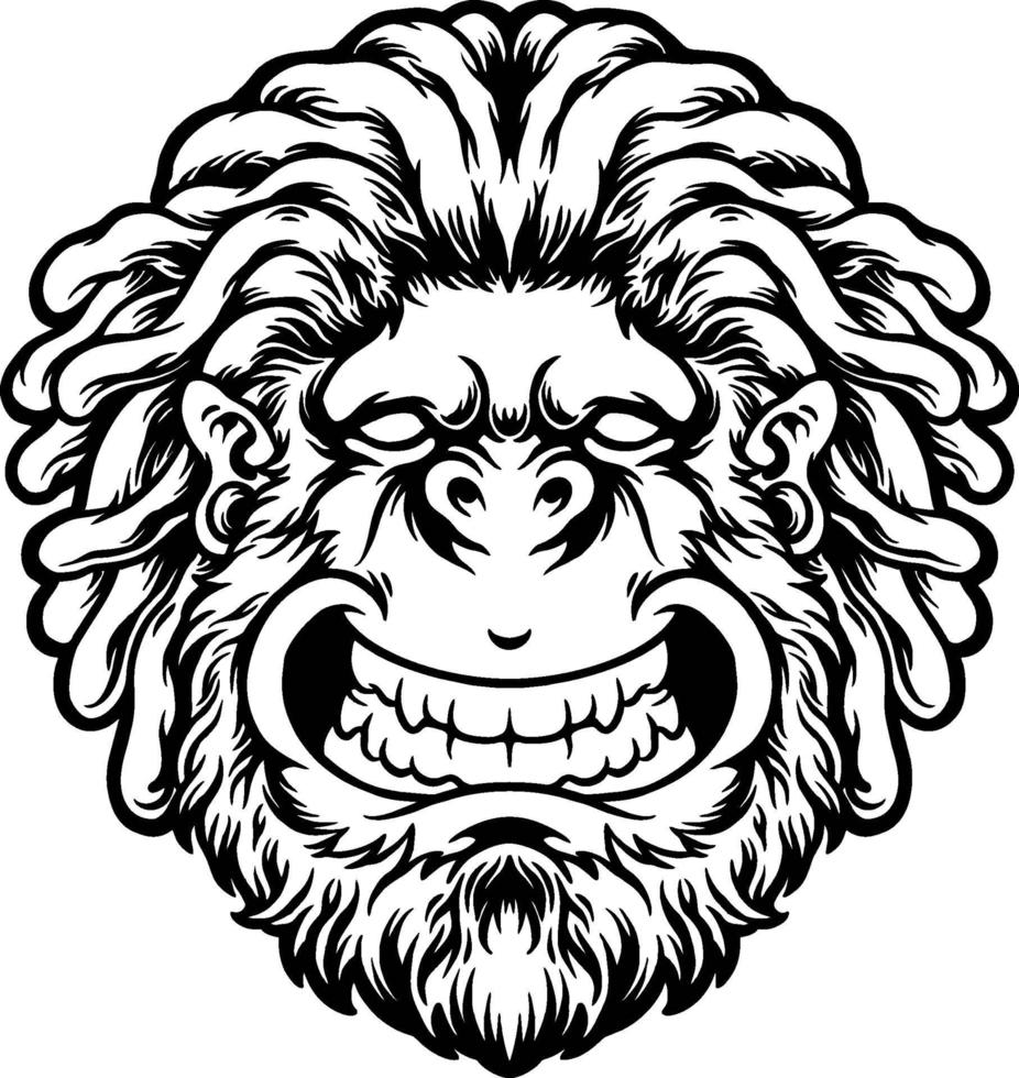 Silhouette Dreadlock smiling gorilla Hand Drawn vector