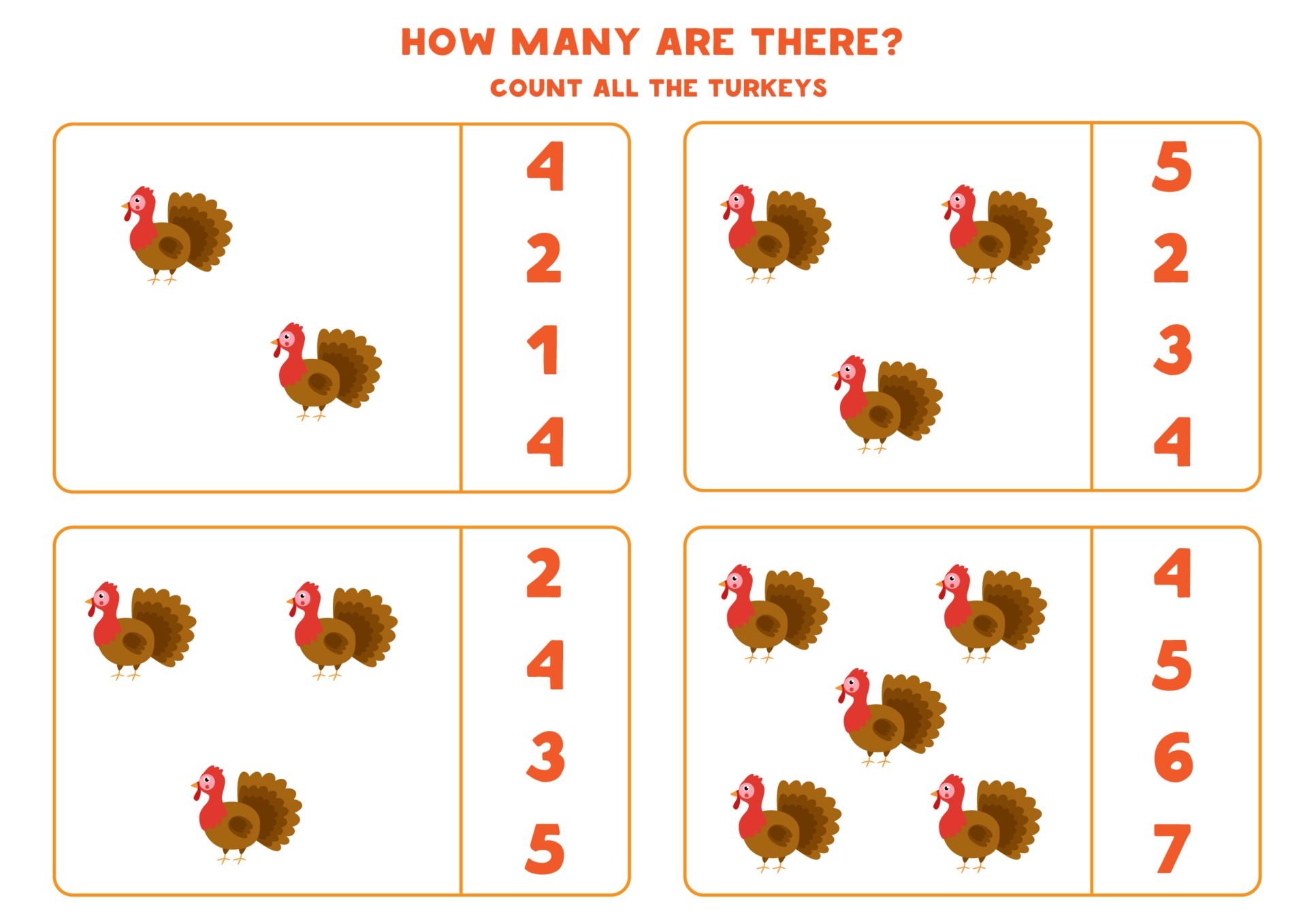 Counting game with farm turkeys Math worksheet 2069309 Vector Art at Counting game with farm turkeys Math worksheet 2069309 Vector Art at