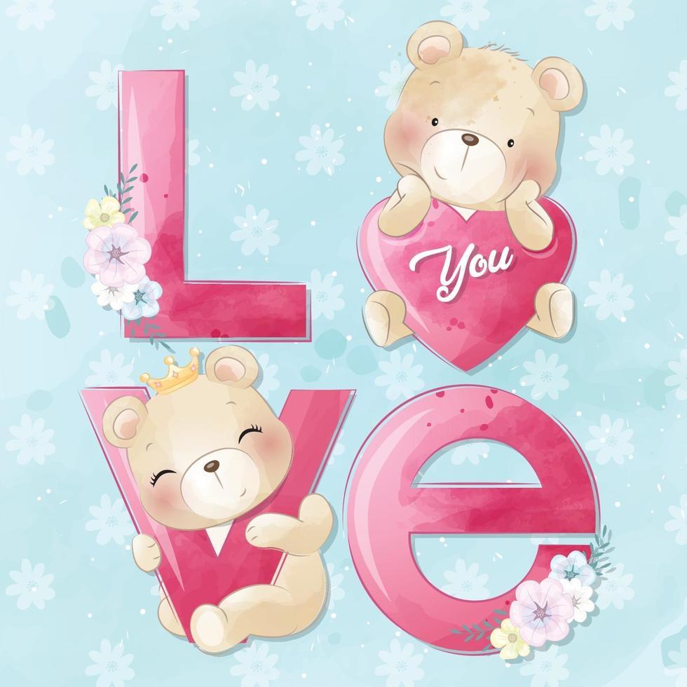 Cute bear with alphabet love illustration vector