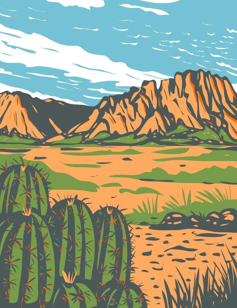 Chihuahuan Desert covering parts of Big Bend National Park in Mexico and southwestern United States, WPA Poster Art vector