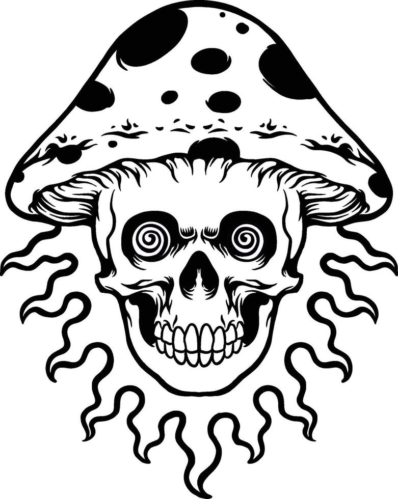 Trippy mushroom head skull Silhouette vector