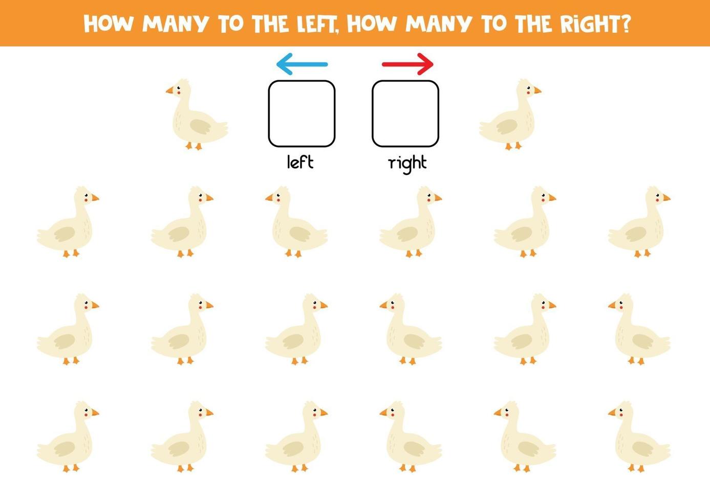 Left or right with cute goose. Logical worksheet for preschoolers. vector