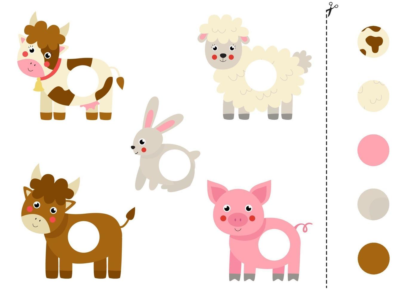 Cut and glue parts of cartoon farm animals. vector