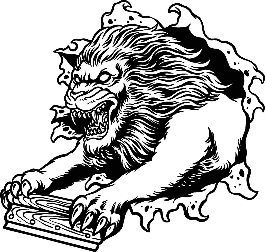 The wild lion squeegee for screen printing mascot Silhouette vector