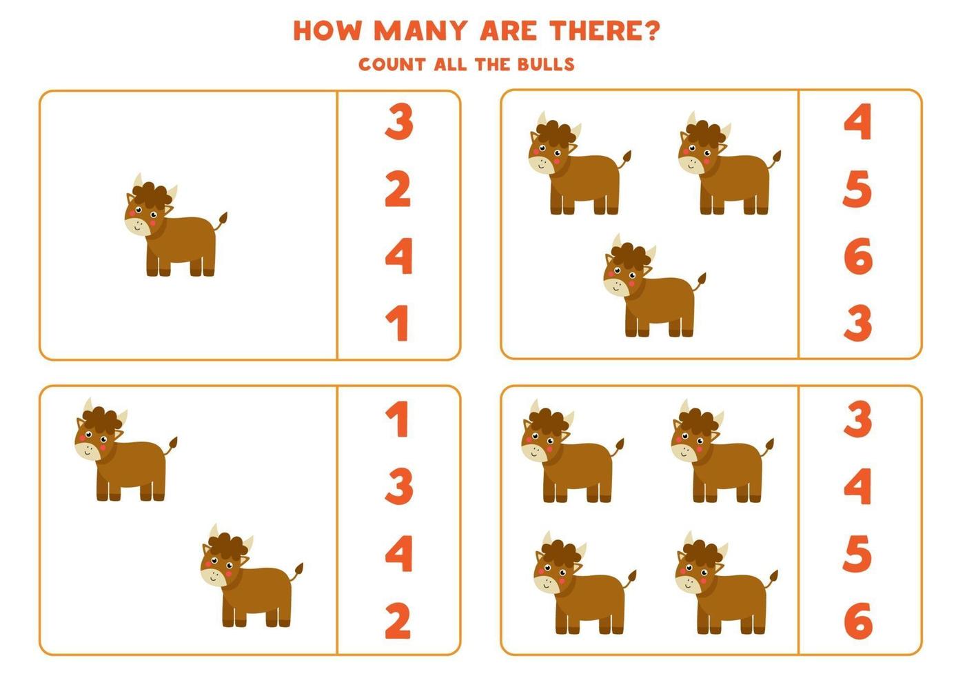 counting game with cartoon bull math worksheet 2069362 vector art at vecteezy