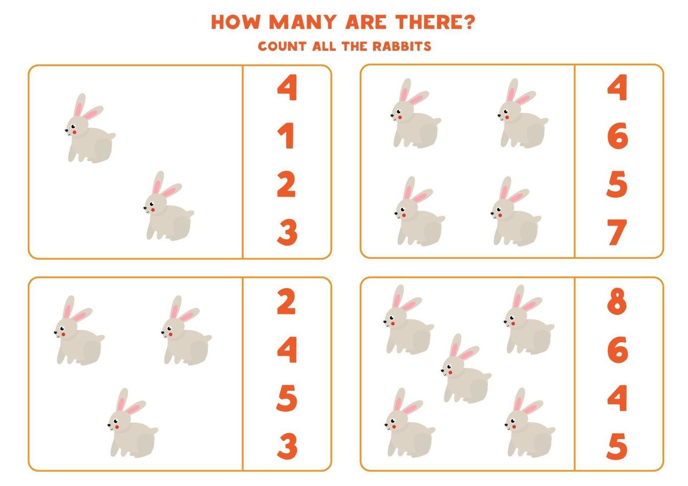 Counting game with cartoon rabbit. Math worksheet. vector