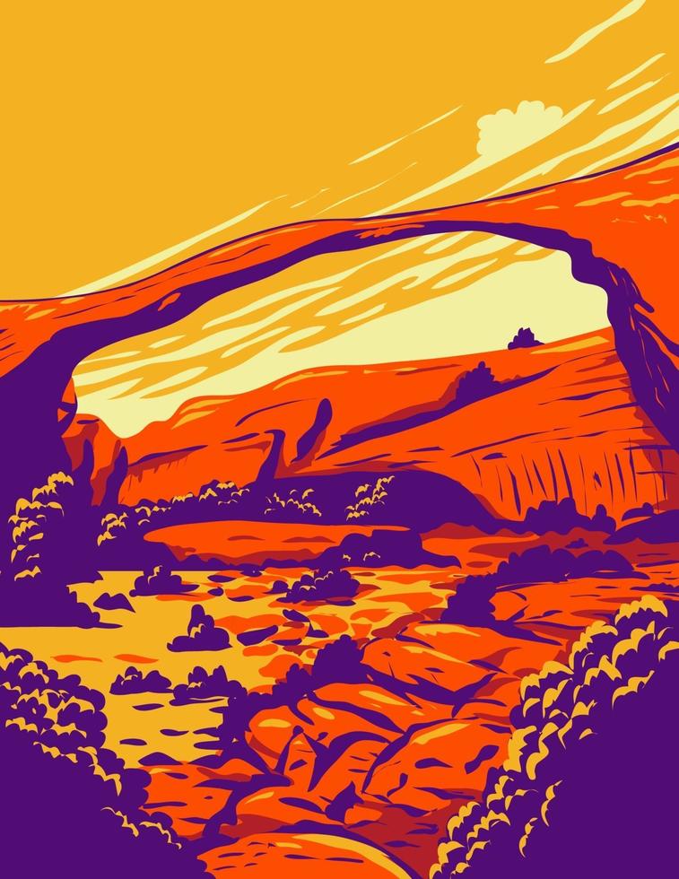 Landscape Arch located in Arches National Park Utah United States, WPA Poster Art vector