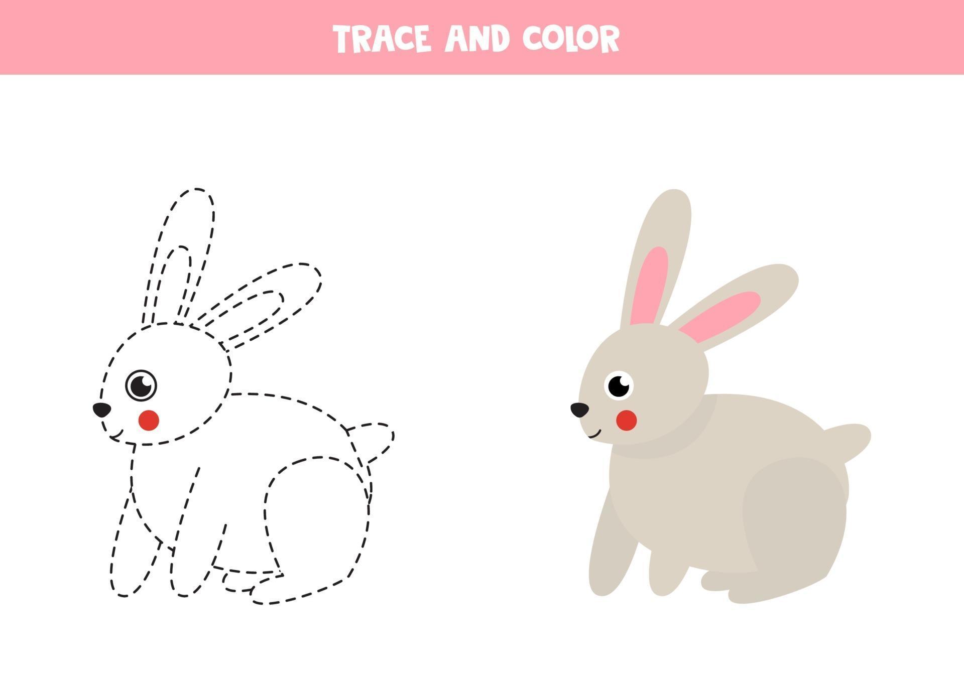 Trace and color cute rabbit. Space worksheet for kids. 2069407 Vector