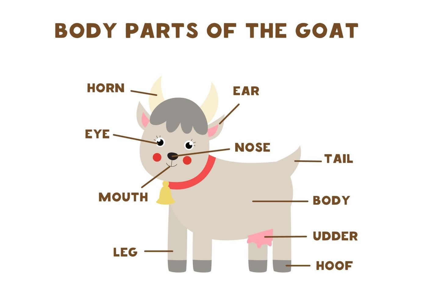 Body parts of the goat. Scheme for children. vector