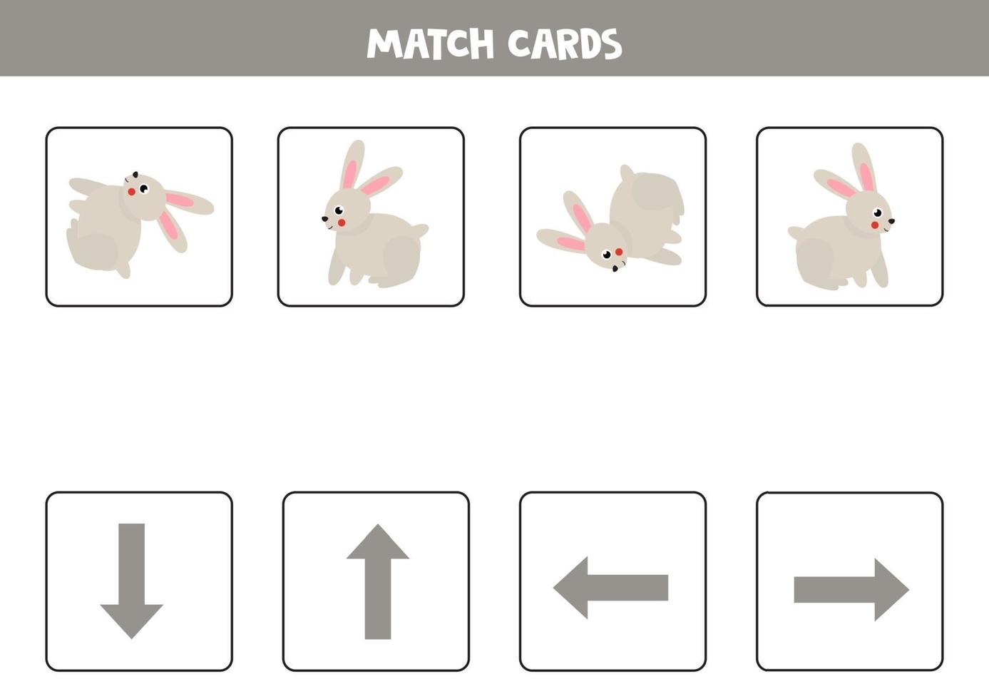 Left, right, up or down. Spatial orientation with cartoon rabbit. vector