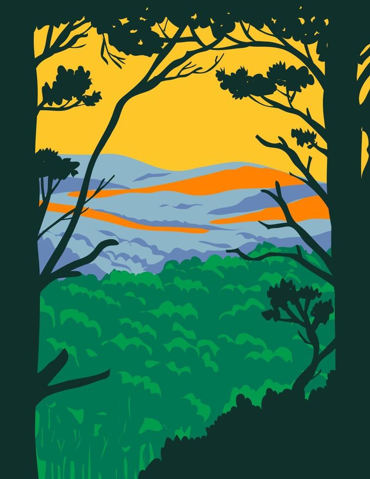 Ouachita Mountains or Ouachitas in Arkansas and Oklahoma within the Hot Springs National Park, WPA Poster Art vector