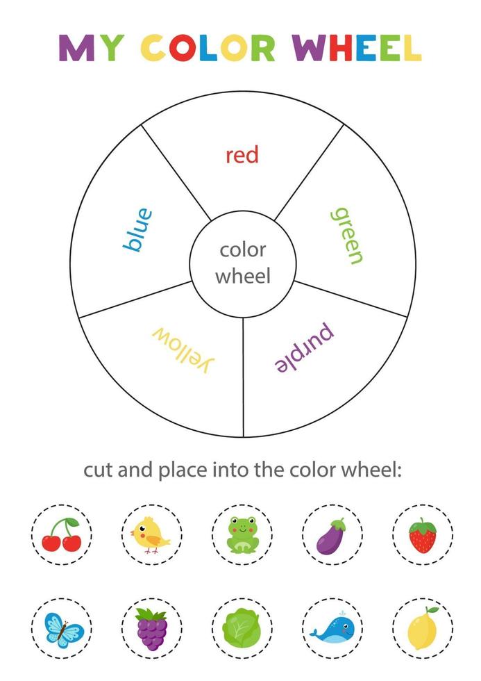 mi rueda de colores. juego educativo para aprender los colores primarios. vector