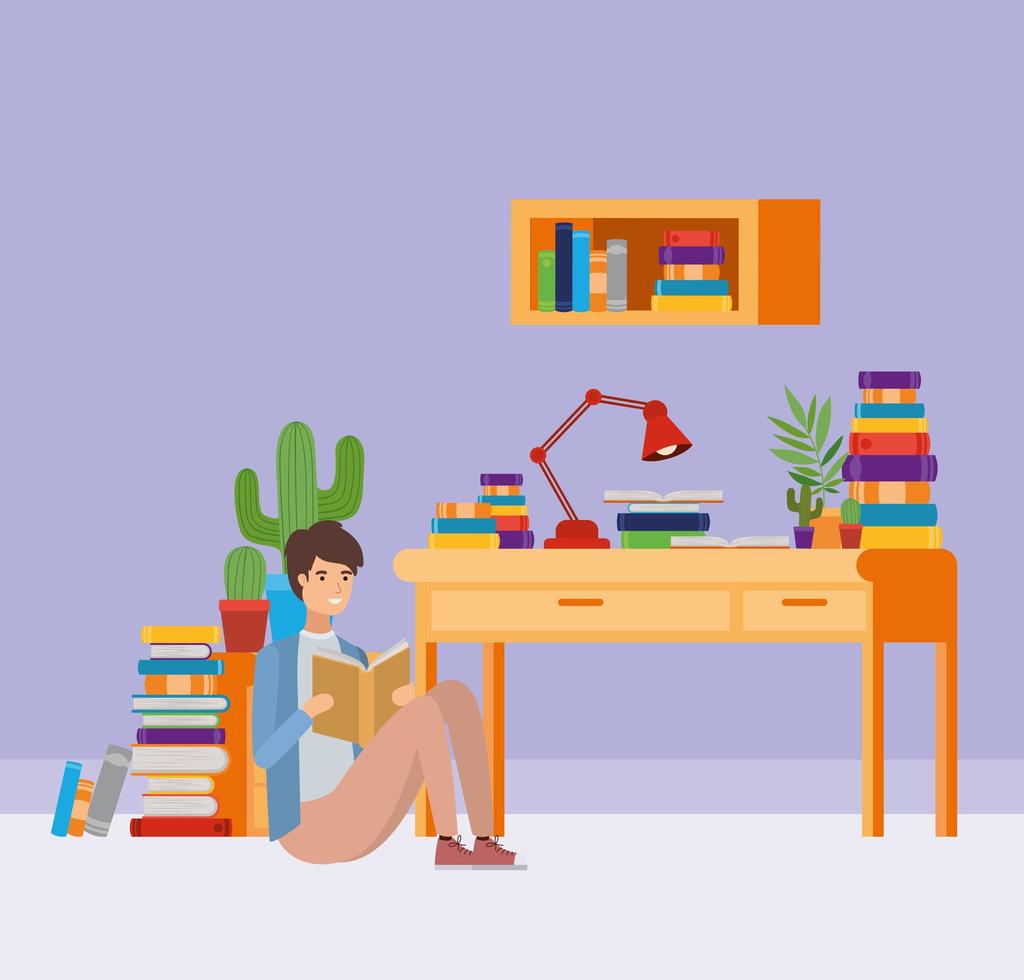 Home study room with books design vector