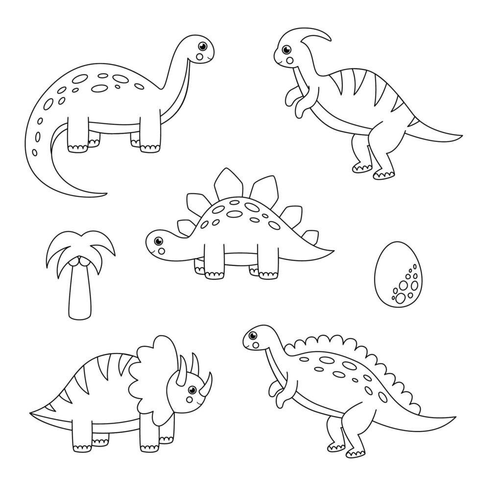 Colorea todos los dinosaurios de dibujos animados. juego para niños. vector