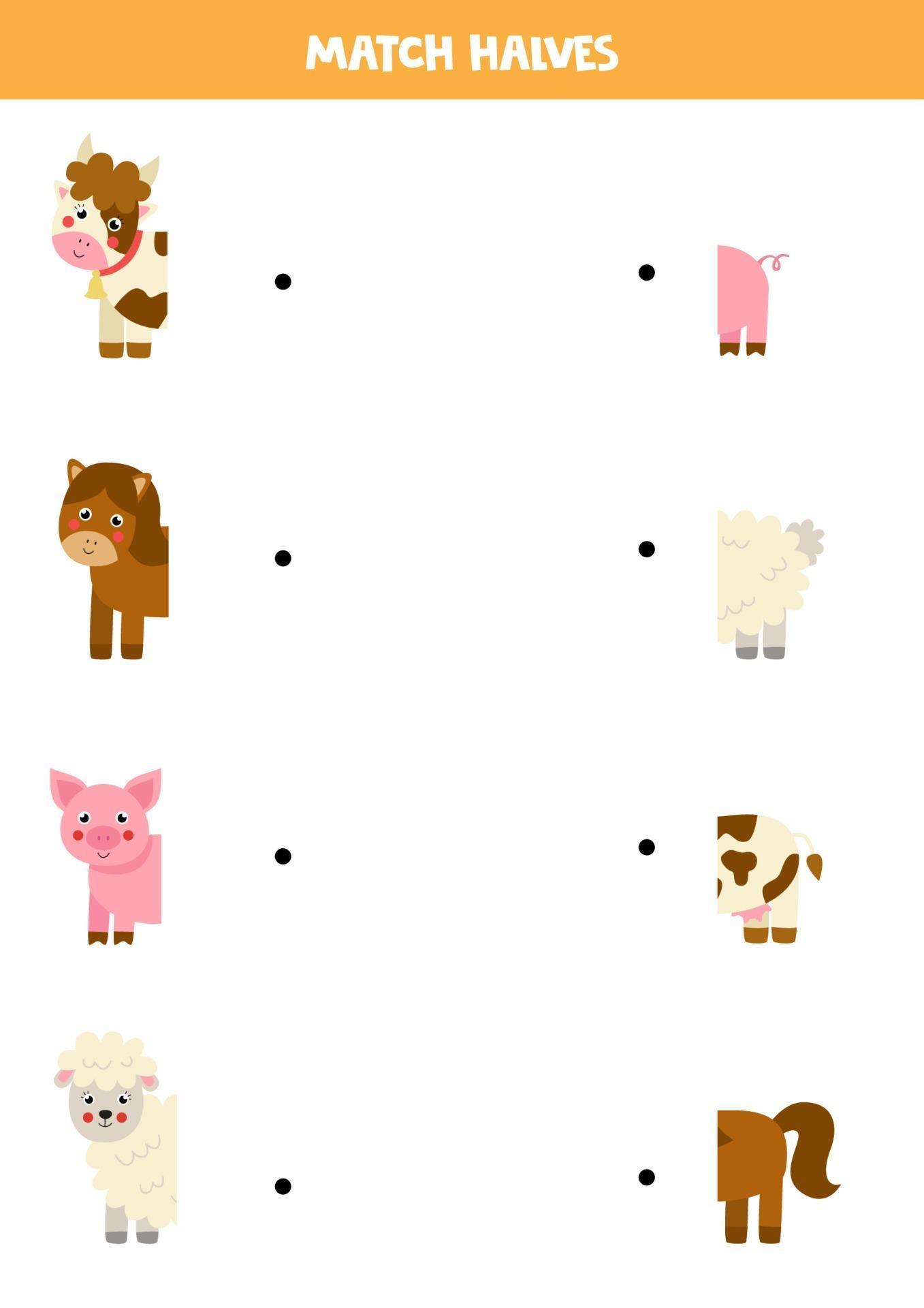 Match farm animals and their tails. Logical game for children. 2069561