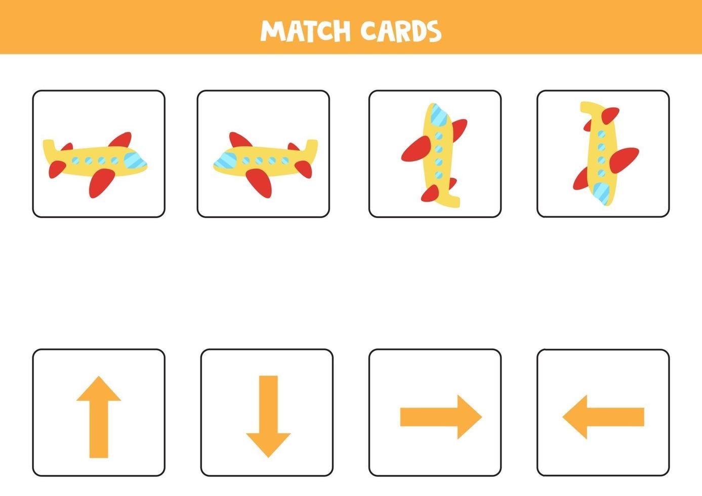 Left, right, up or down. Spatial orientation with cartoon airplane. vector