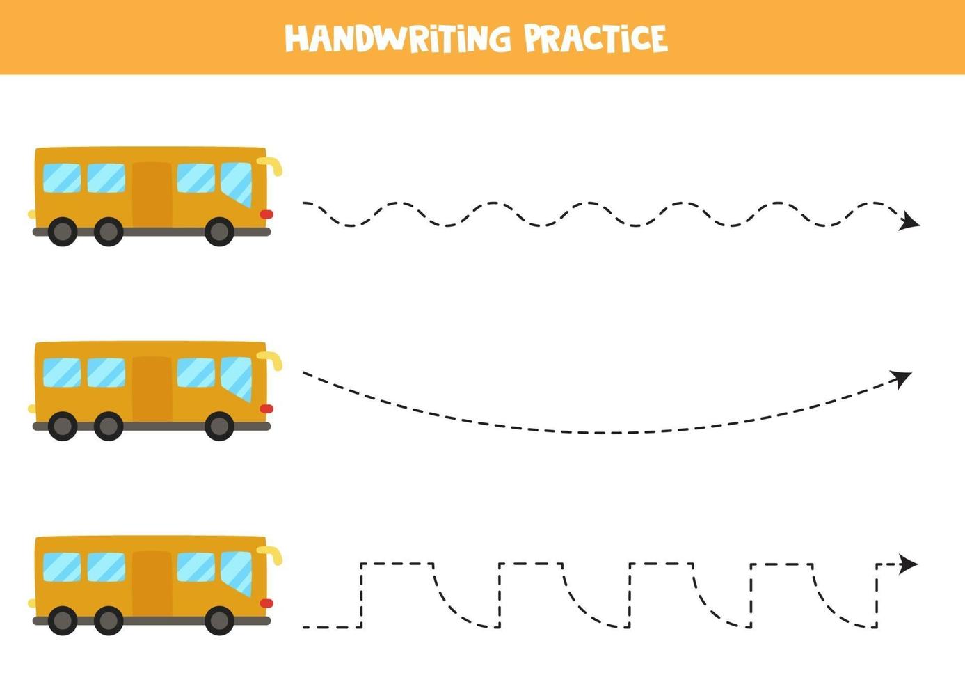 Trace the lines with transportation means. Writing practice. vector