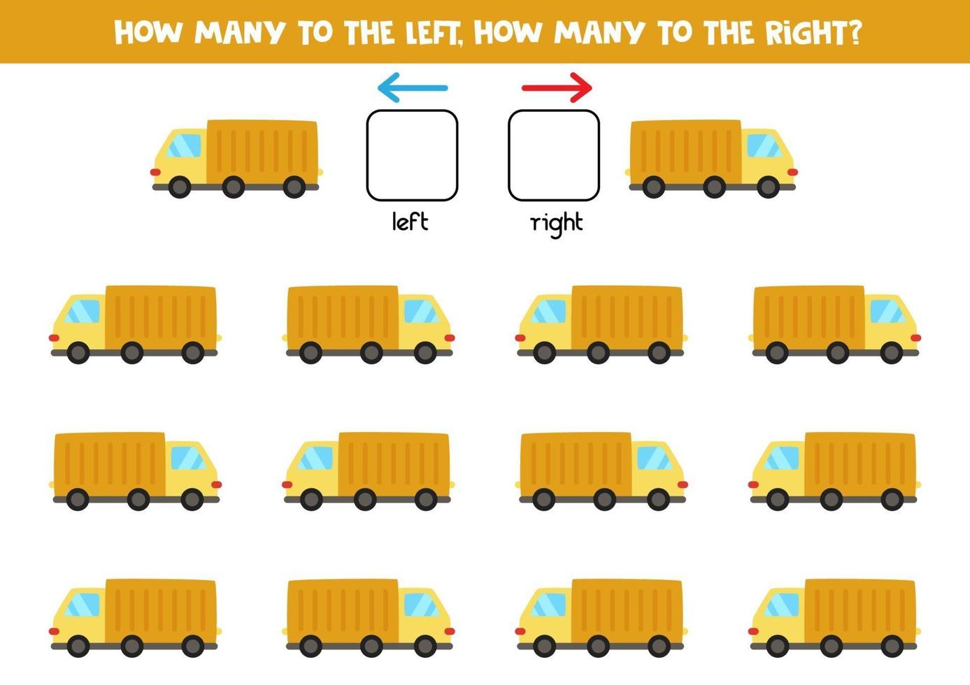 izquierda o derecha con camión de dibujos animados. juego educativo para aprender a izquierda y derecha. vector