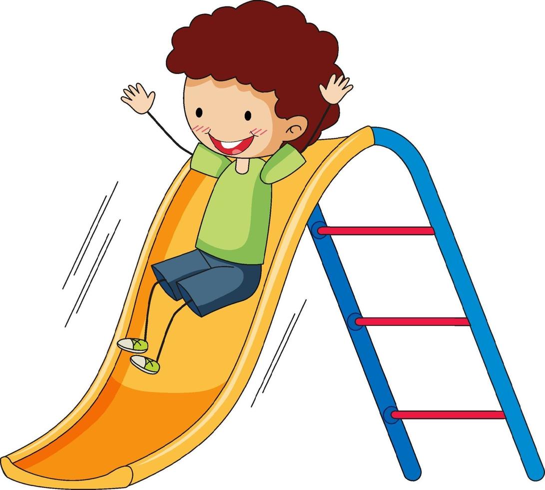 A boy playing on slide on white background vector