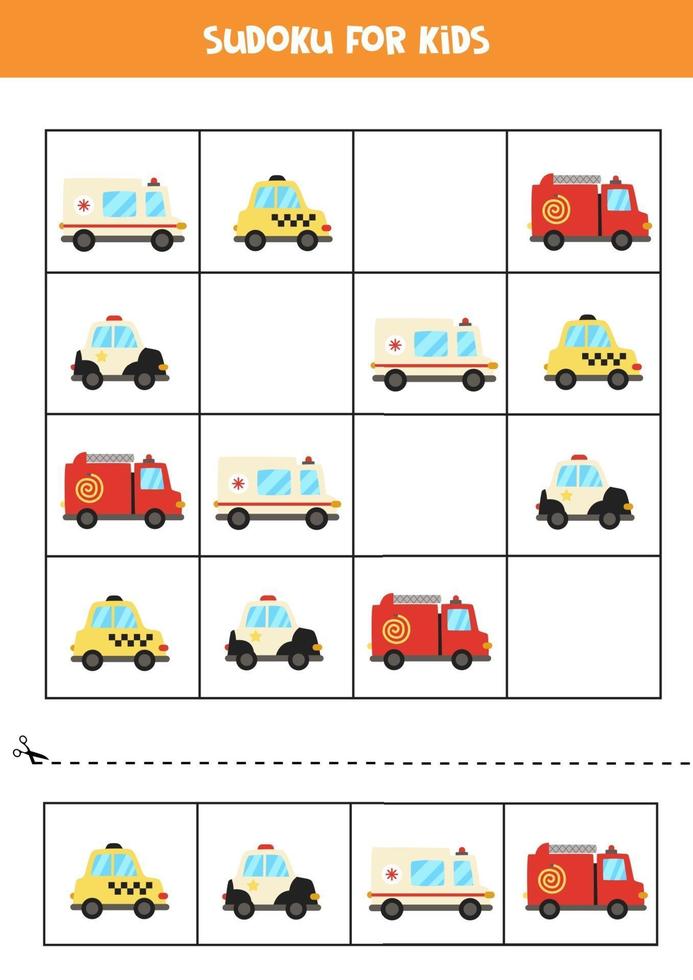 Sudoku game with cartoon transportation means. vector