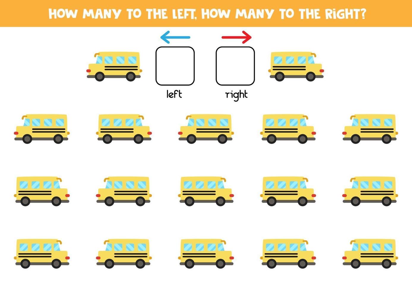 izquierda o derecha con el autobús escolar. hoja de trabajo lógica para niños en edad preescolar. vector