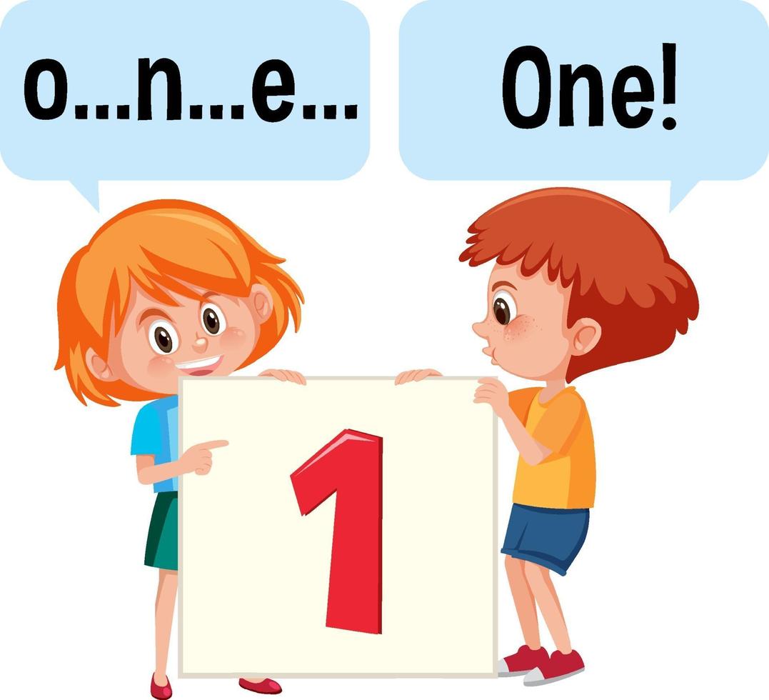 Cartoon character of two kids spelling the number one vector