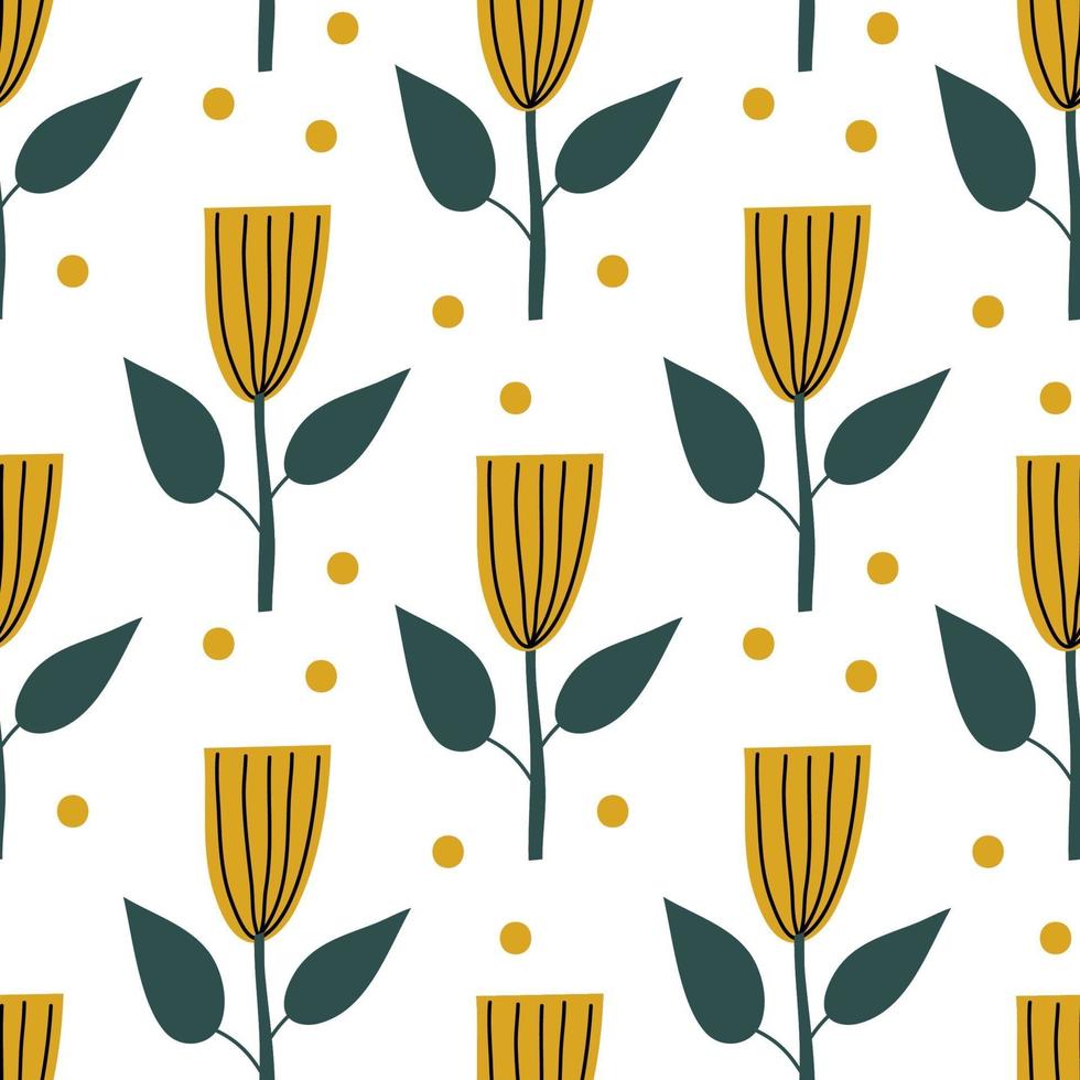 Scandinavian spring flower. Vector kids seamless background pattern for baby shower, textile design. Simple texture for nordic wallpaper, fills, web page background.