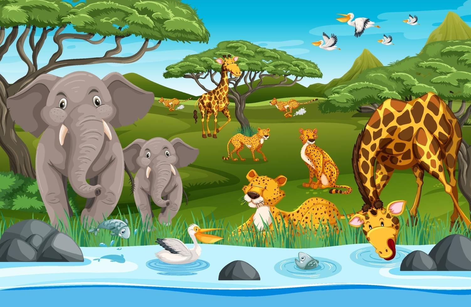 Wild animals in the jungle 2069878 Vector Art at Vecteezy