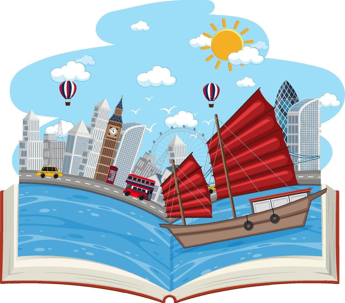 libro abierto con escena de la ciudad de londres vector