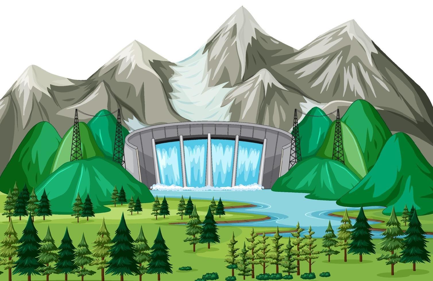 Scene with water dam background vector