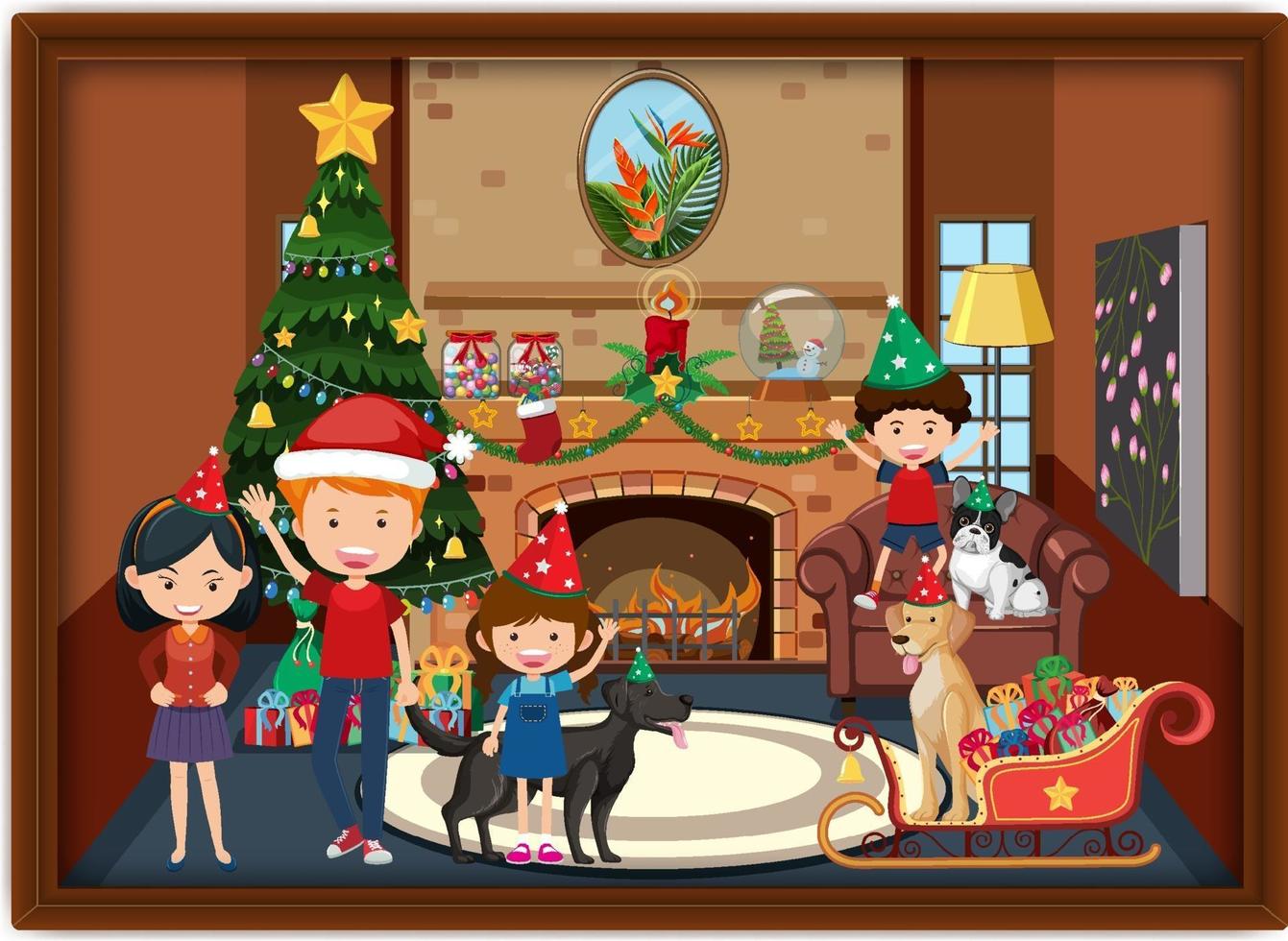 imagen de familia feliz en tema navideño vector