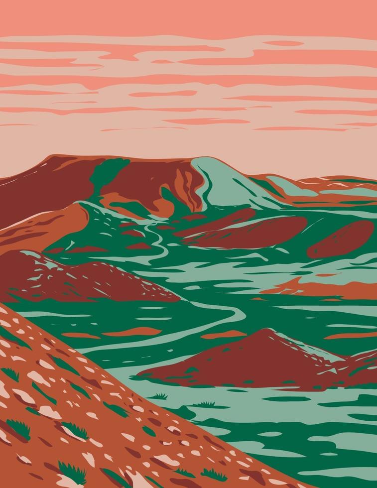 Alibates Flint Quarries National Monument Showing Red Bluffs Canyon Rims and Mesas near Fritch Texas, WPA Poster Art vector
