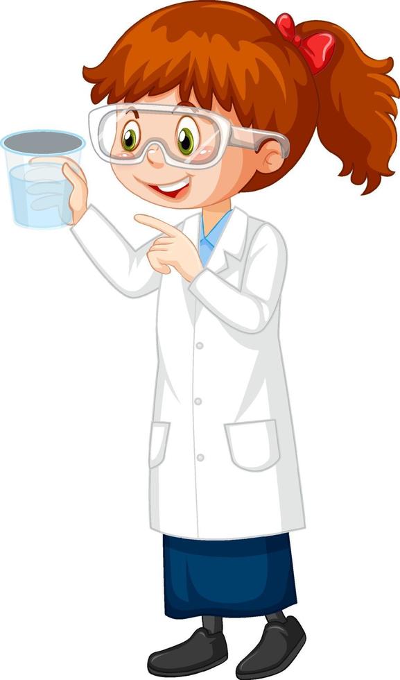 personaje de dibujos animados de niña linda con bata de laboratorio vector