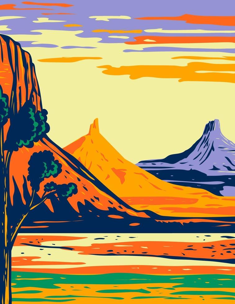 North and South Six Shooter Peak in Bears Ears National Monument located in San Juan County Utah WPA Poster Art vector