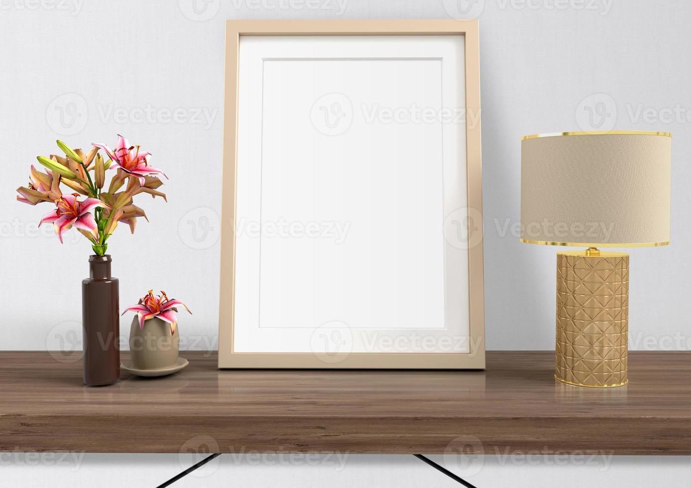 Mockup poster frame with home decoration photo