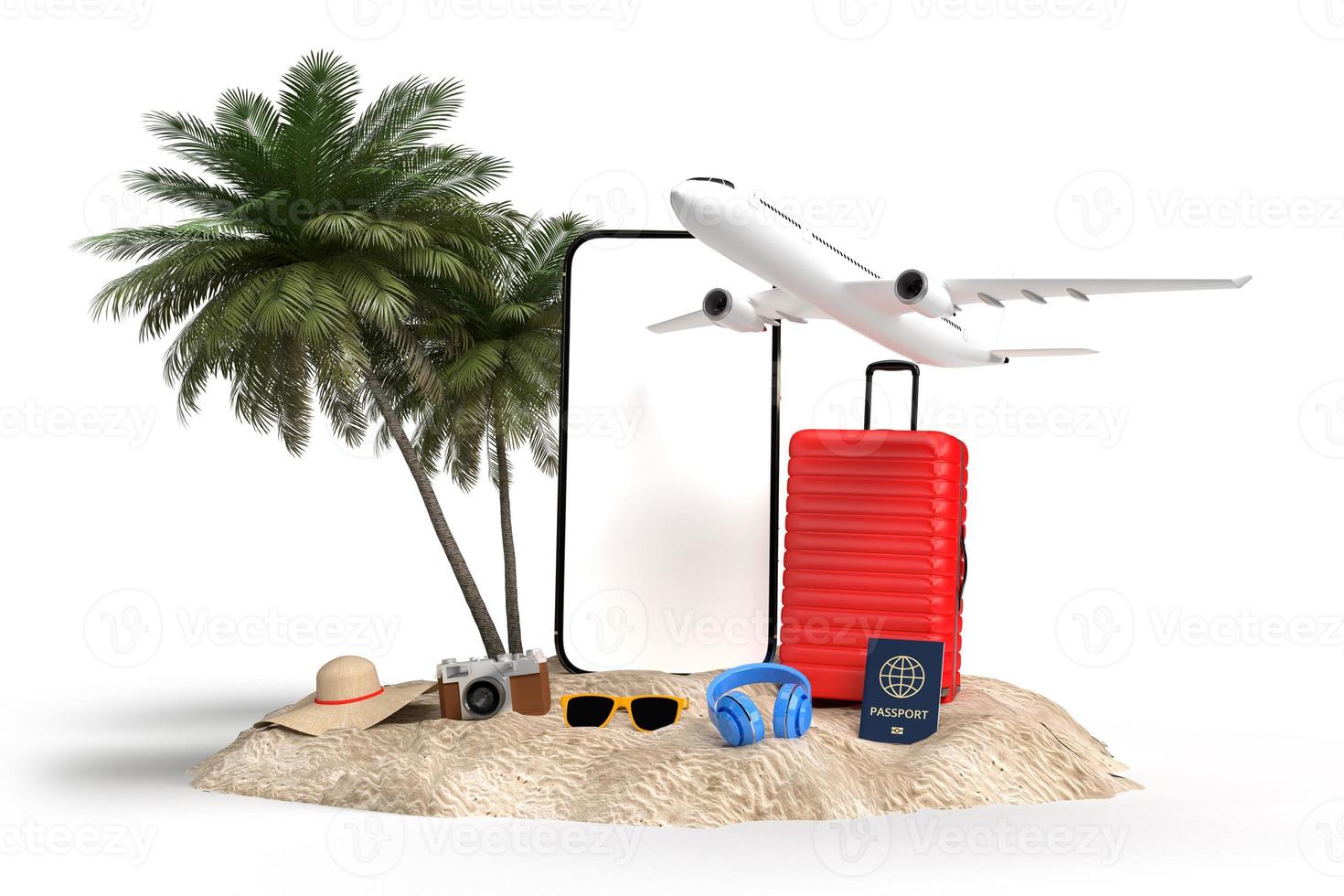 3D render of travel vacation items photo