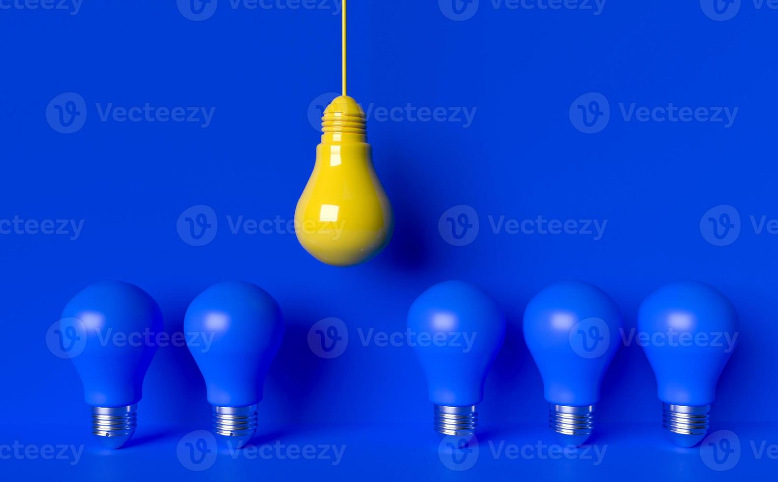 Concepto de idea de bombillas sobre fondo, ilustración de render 3d foto