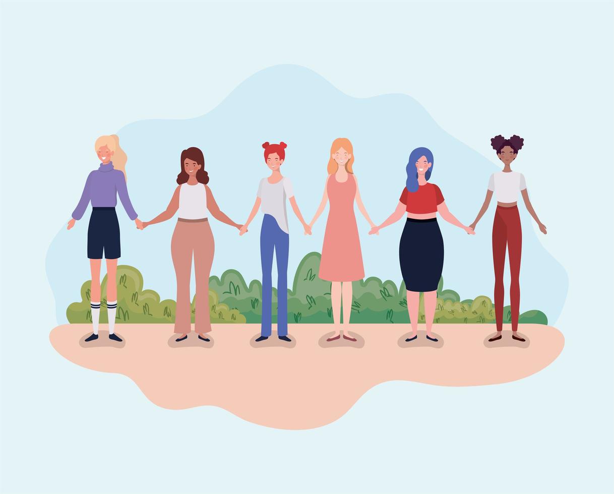 young women standing together, diversity concept vector