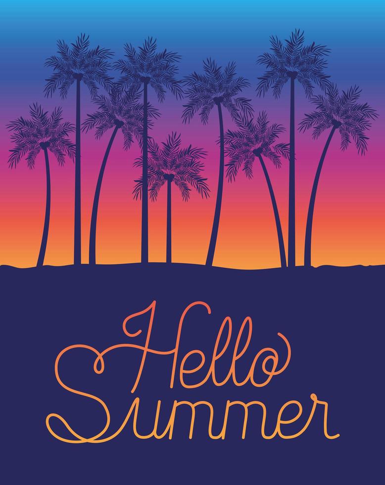 hola verano y diseño de palmeras vector