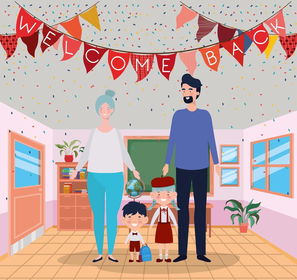 Cute family in the classroom vector