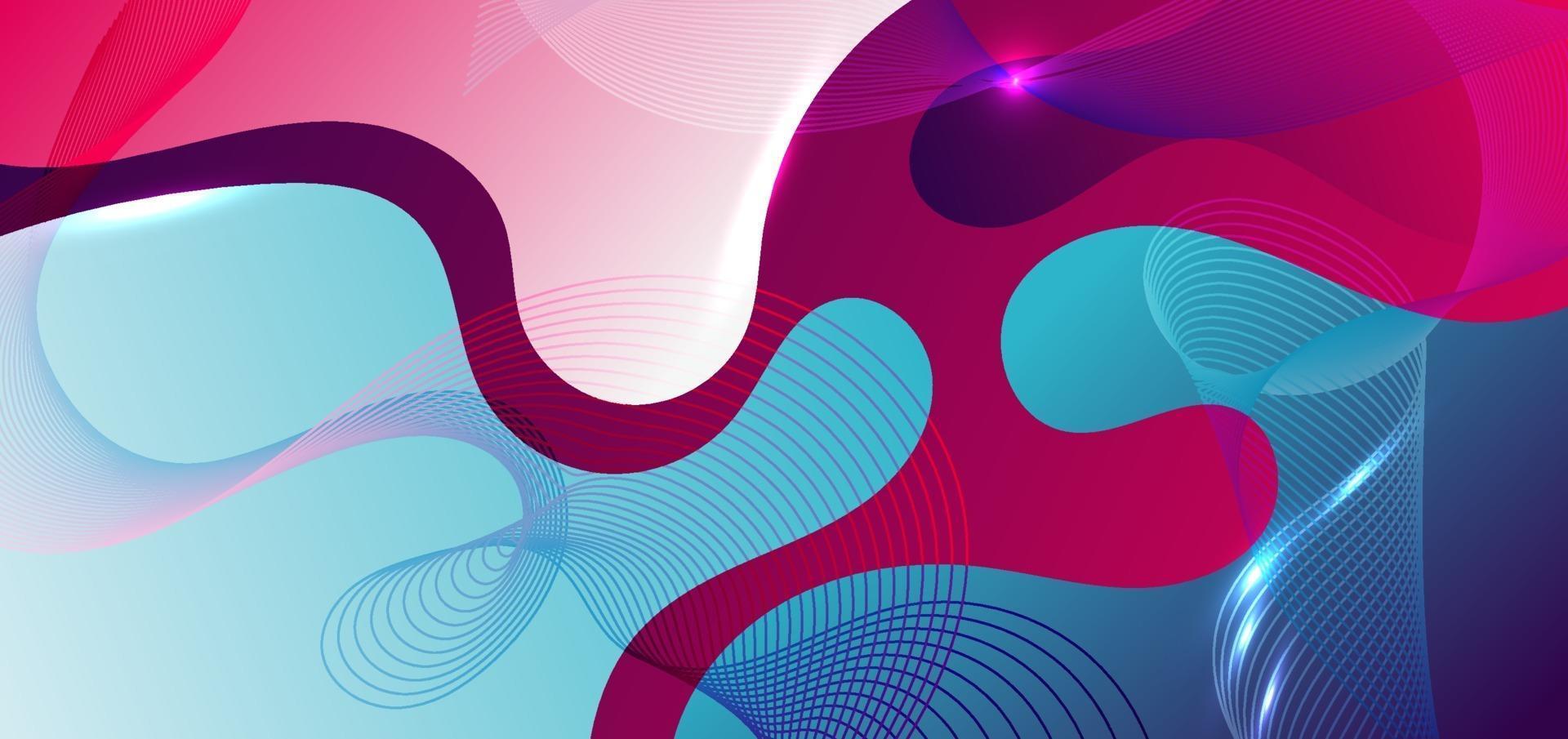 Abstract fluid shape blue and pink gradient background with wave line element. vector