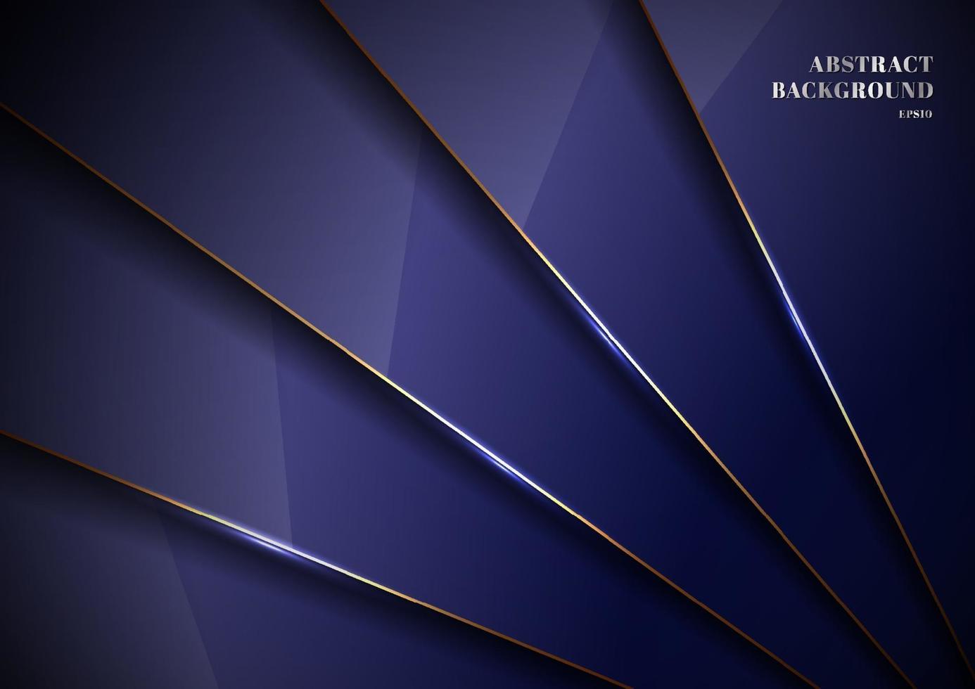 Elegant blue metallic glossy background overlapping layer with shadow with gold line luxury style. vector