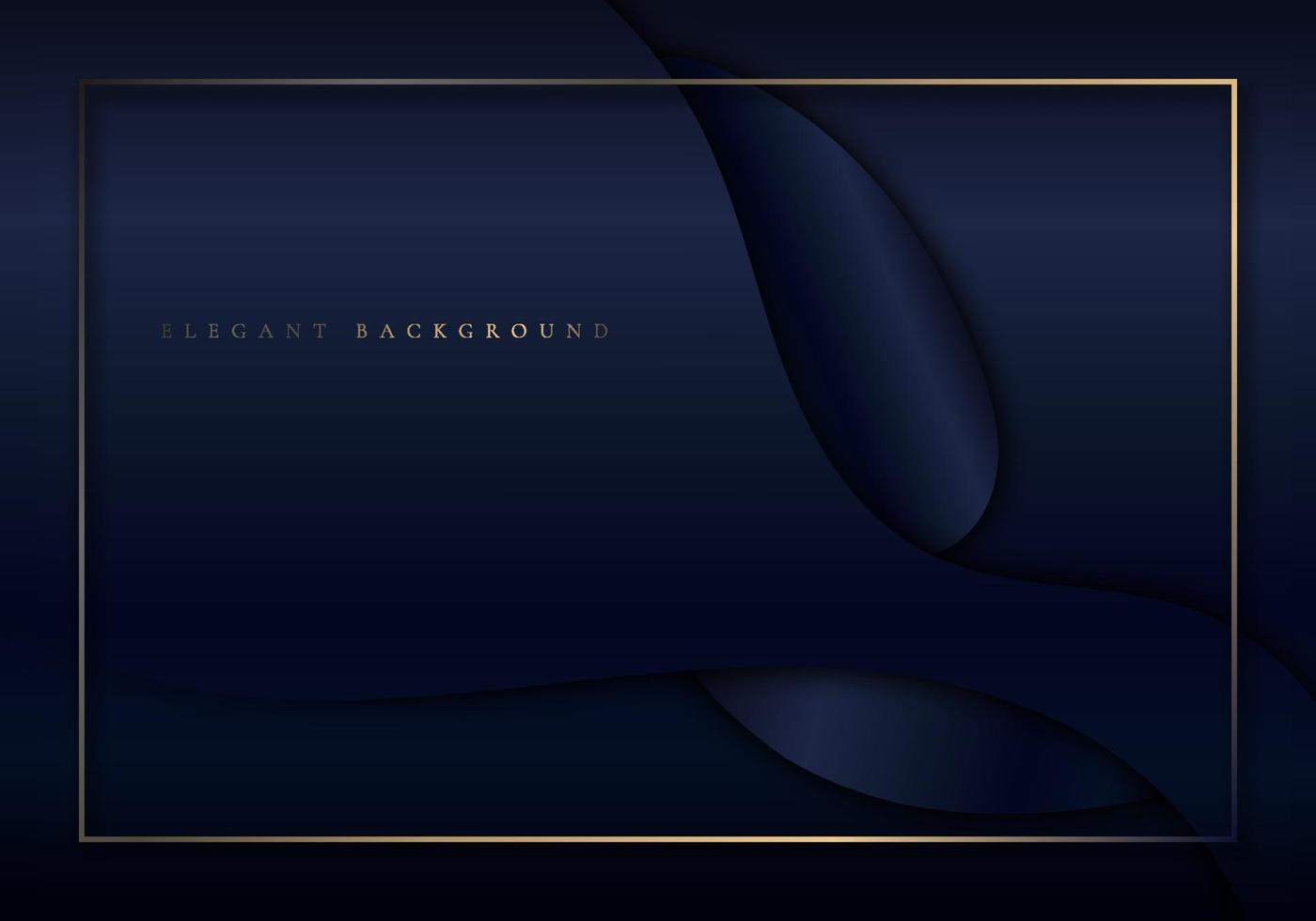 Abstract elegant dark blue shiny curved shape background with golden border frame luxury style. vector
